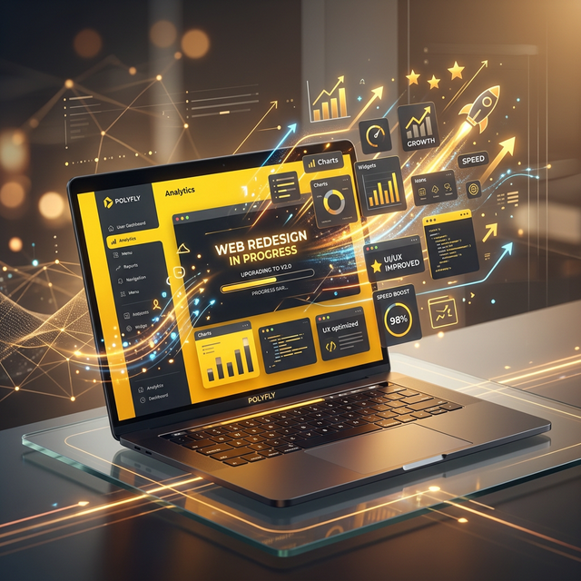 Ilustración conceptiva de un rediseño de página web moderna con elementos de UX y rendimiento